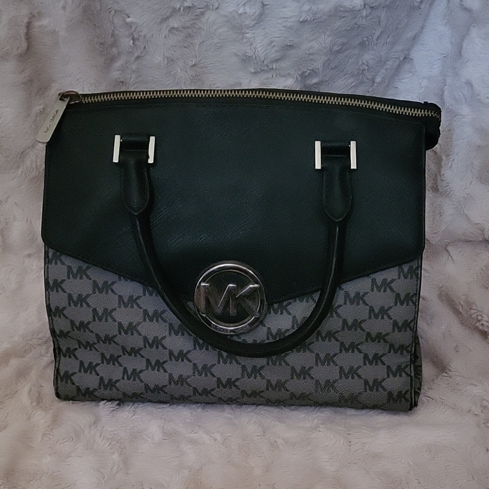Michael Kors Black and Gray Satchel with Signature MK Design